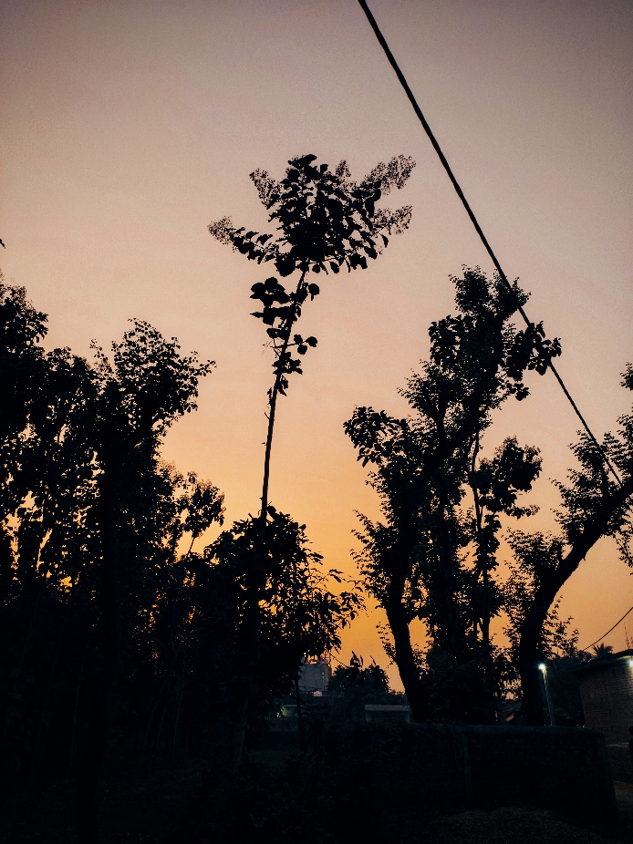 sunset in village